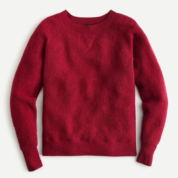 NEW J. Crew Waffle Crewneck Wool Sweater in Supersoft Yarn in Red Ochre - Picture 1 of 5